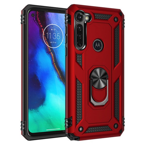 Wholesale Motorola Moto G Stylus 6.4in (2020) Tech Armor Ring Grip Case with Metal Plate (Red)